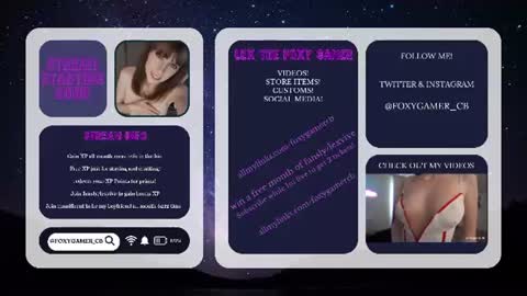 Snapshot of foxy_gamer chatting on July 11, 2026, 12:57 am Lex Vive foxygamer cb online show from July 11, 2026, 12:57 am