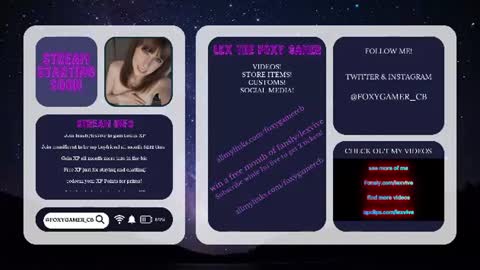 Snapshot of foxy_gamer chatting on July 18, 2026, 12:59 am Lex Vive foxygamer cb online show from July 18, 2026, 12:59 am